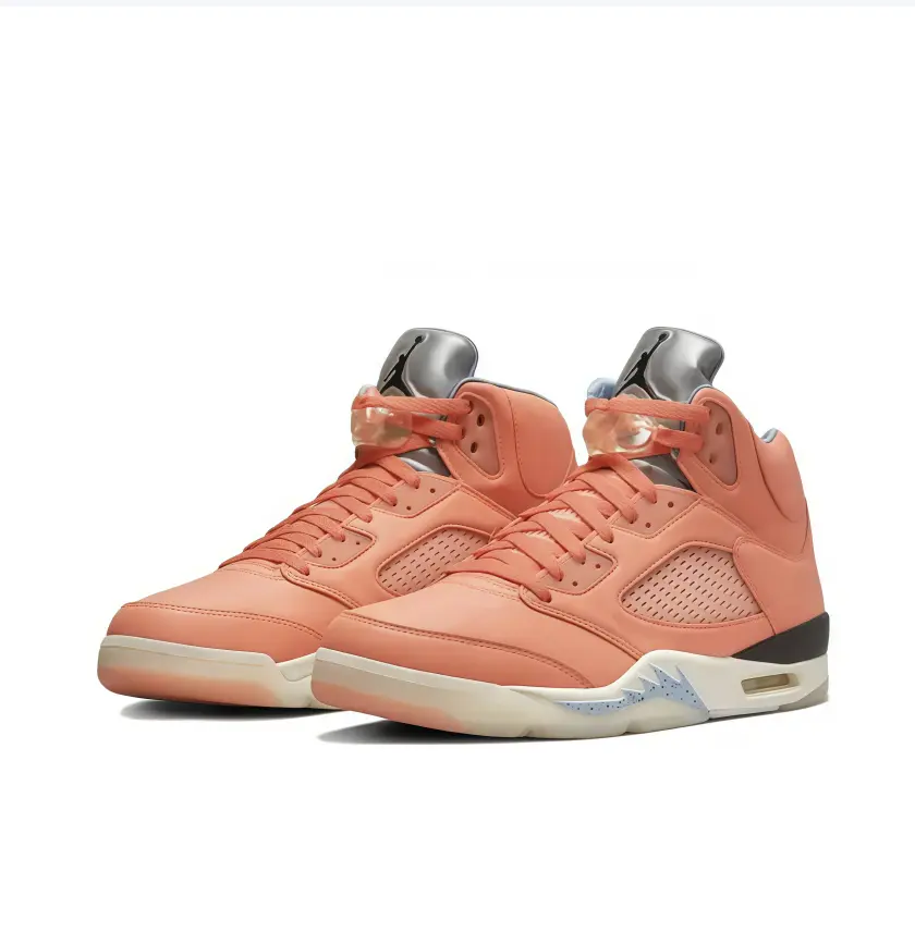 Unisex High Top Retro Basketball Sneakers, Coral Orange Black Ice Colorway, Leather & Mesh Upper Casual Street Sport Shoes