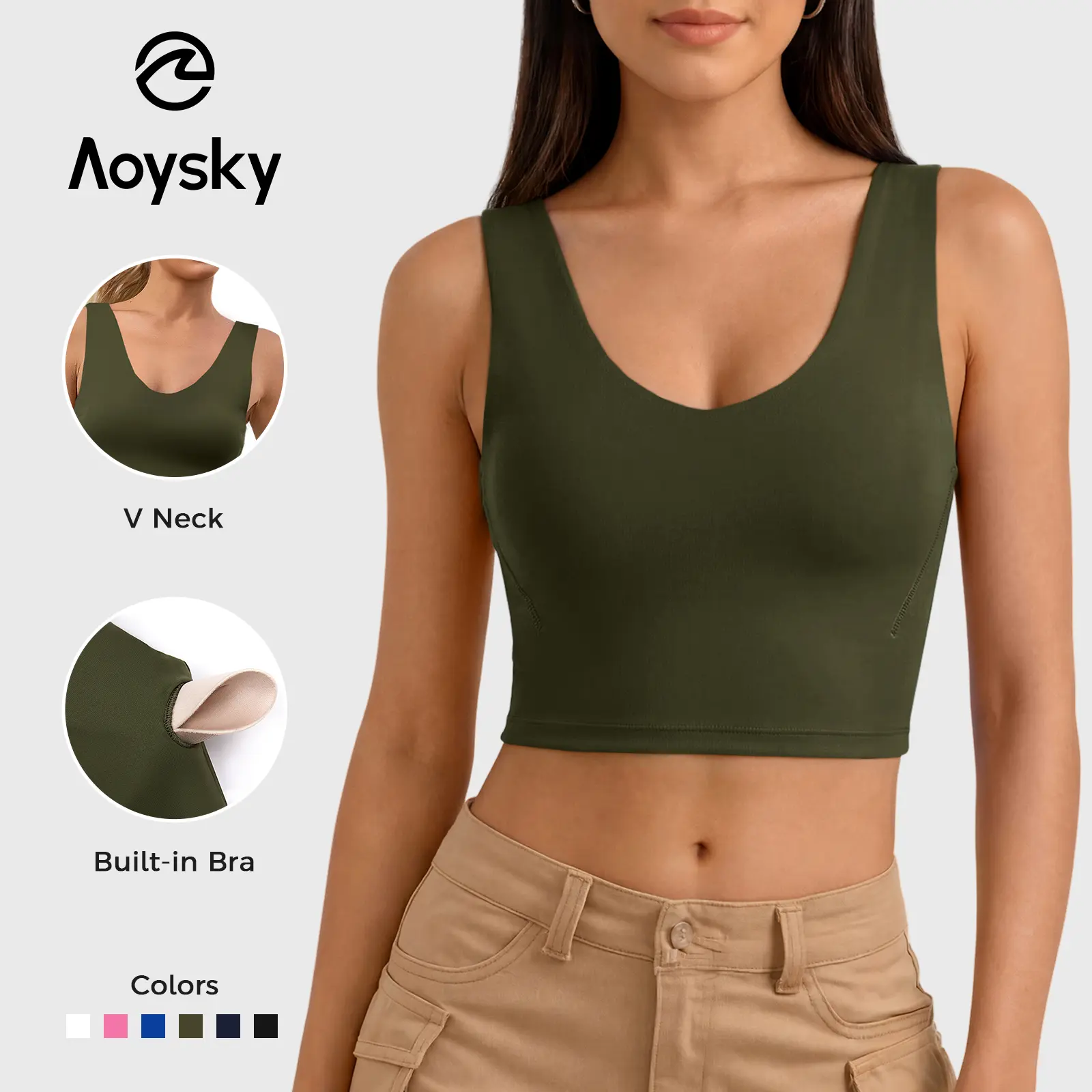 Aoysky Women's Buttery Soft Fitted Tank Top with Built-in Wireless Sports Bra - Sleeveless, Lightweight Yoga Gym Activewear, Summer Workout Clothes, Women’s Clothing, 2026 White