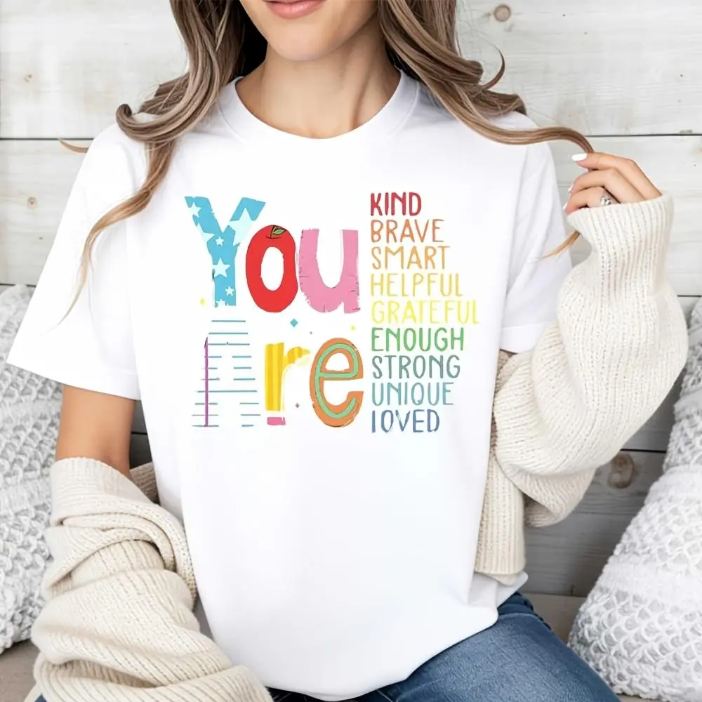 Colorful You Are Kind Brave Smart Text Print, Raglan Long-Sleeved T-Shirt, Positive Affirmation Mental Health Awareness, Casual Daily Wear G