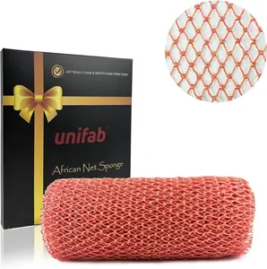 Unifab African Net Sponge Authentic Real African Exfoliating Net Bath Sponge Wash Cloth Exfoliating Washcloth African Net Cloth Body Scrubber for Shower Pink