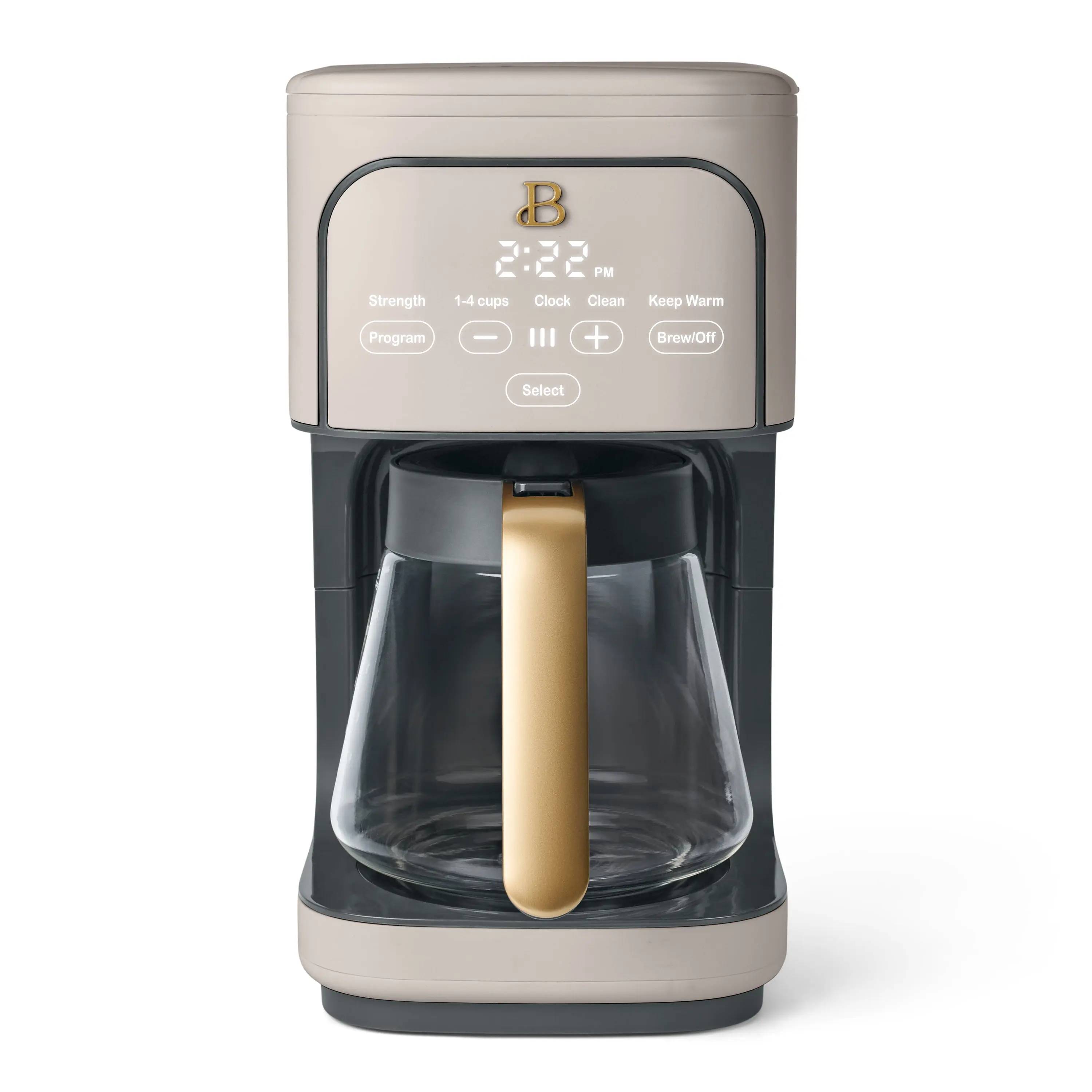 Beautiful by Drew Barrymore 12-Cup Programmable Drip Coffee Maker, Porcini Taupe