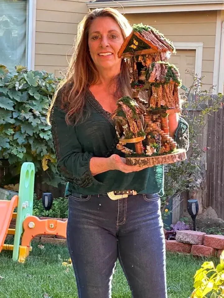 Beautiful Large Handmade Wood Fairy House Fully Decorated With Lights Fairy Houses For Garden
