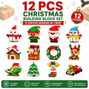 Cute Unisex Christmas Tree House Blocks Toy Set, 12 Boxes Pack, Desktop Decoration Ornament, Perfect Birthday Xmas Gift for All Kids