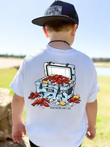 Crawfish Camo Cooler Short Sleeve Shirt (On Back), Southern Boy Clothing, Trending Summer Short Sleeve T-Shirt, Comfortable Cotton Tee, Casual Camo Outfit