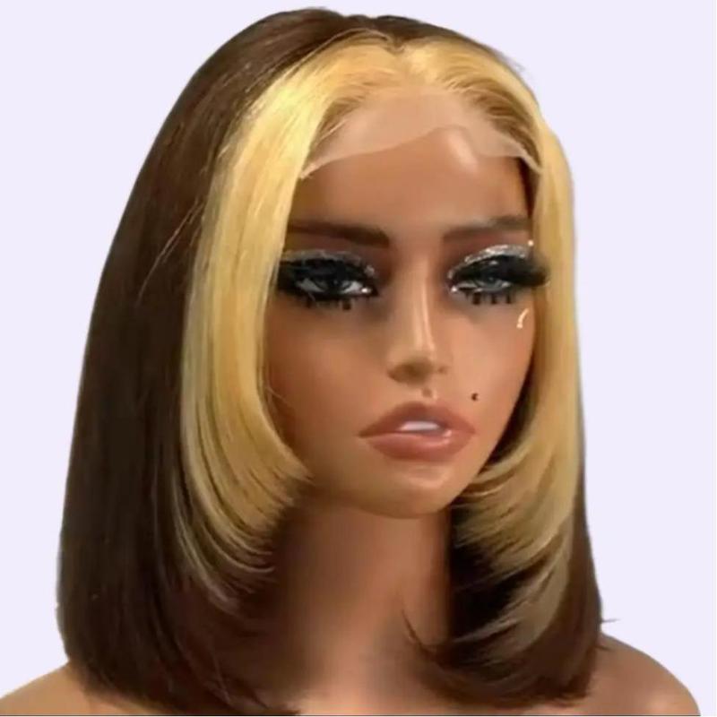 Highlight Bob Wig Human Hair Honey Blonde P4/27 Pre-Plucked 13x4 Lace Front Bob Wig with Natural Hairline for Women 200% Density