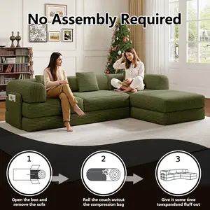 Modular L-Shaped Cloud Sofa, Adjustable Textured Corduroy Chenille Plush Velvet Deep Seat, Boneless Down Blend Oversized Loveseat with Chaise, Convertible DIY Compression Egg Bubble Couch Lounge Furniture for Modern ApTall Farmhouse Kitchen Pantry Cabinet