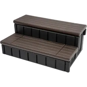 HECASA Hot Tub Steps Outdoor Spa Steps with Storage, Hot Tub Stairs Non-Slip Steps for Outdoor Indoor, 36 Inches Black/Brown