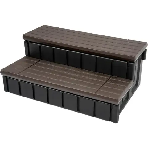 HECASA Hot Tub Steps Outdoor Spa Steps with Storage, Hot Tub Stairs Non-Slip Steps for Outdoor Indoor, 36 Inches Black/Brown, Deluxe Spa, Assembly Required