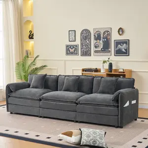 109" Modular Sectional Sofa Couch, Oversized Deep Seat Sofa, Modern Chenille Cloud Couch, Large 3 Seater Modular Sofa with 3 Pillows for Living Room Bedroom Apartment Office,DIY Combination,Grey