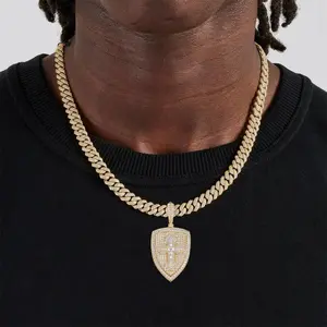 Celestial Cross Shield Moissanite Pendant - 18K White Gold