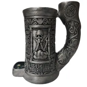 Dice Roller Drink Holding Cup - Is It Still Your Turn Design with Intricate Skull and Scrollwork Details