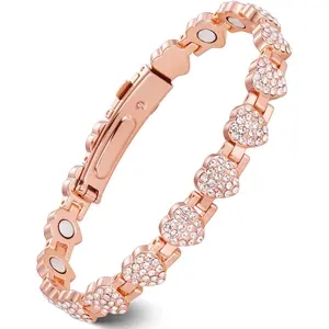 Women's copper bracelet, super strong magnetic bracelet, with 3800 Gauss neodymium magnets and dazzling cubic zirconia, 99.99% pure copper jewelry gift, heart-shaped, holiday gift, Mother's Day gift, simple gift