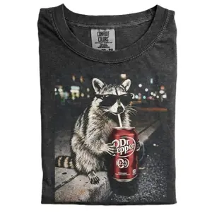 Funny Raccoon Drinking Dr Pepper Shirt, Retro Cool Raccoon Tee,Vintage Trash Panda Graphic Shirt, Dank Meme Gen Z Gift,Soda Lover Streetwear