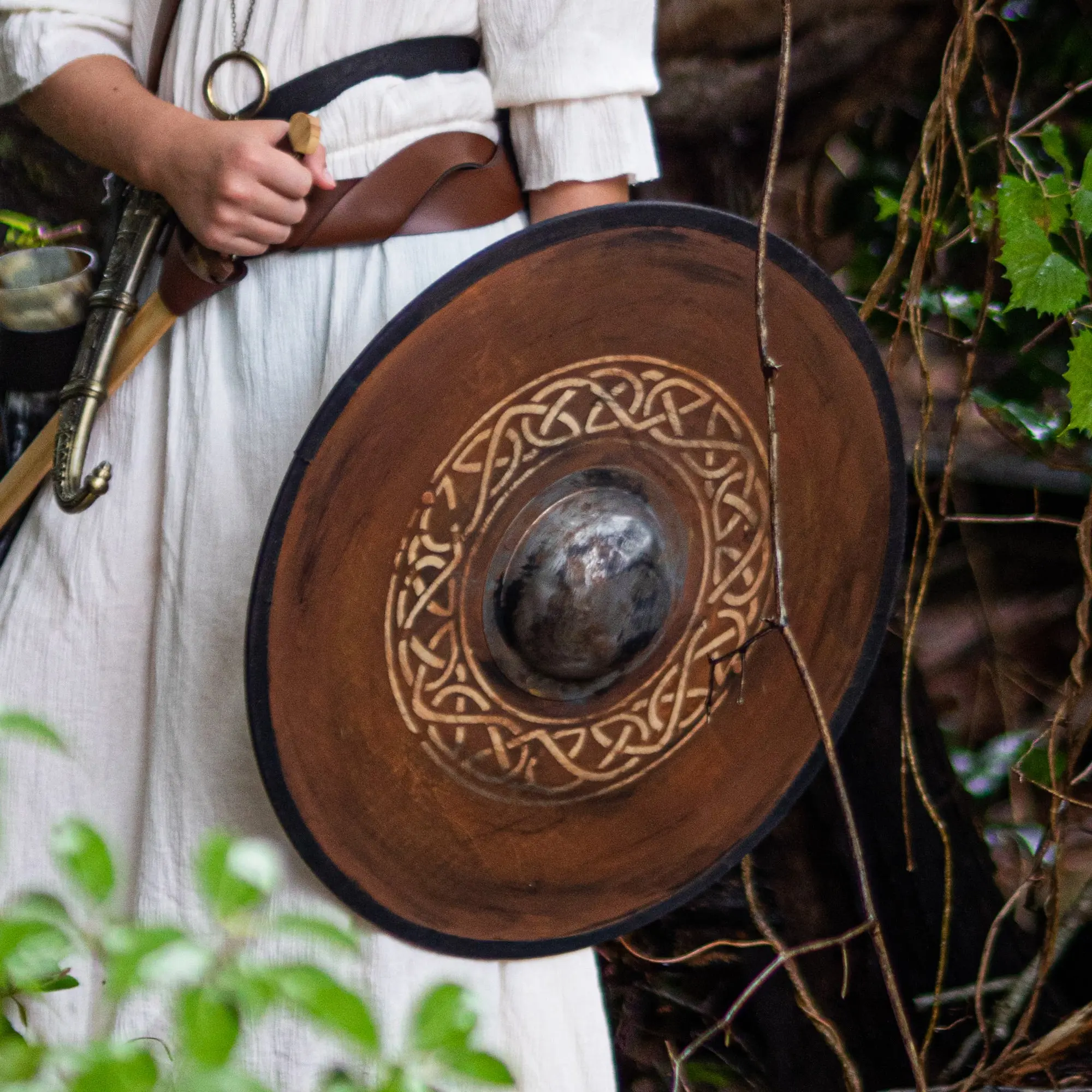 Men's Medieval Viking Plywood Shield, 19 Inches, Dragon-Designed, Black Fabric Lined, Special Occasion Costume Accessory