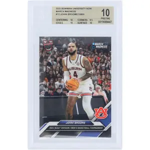 Johni Broome Auburn University 2025 Bowman University Now March Madness #12 BGS Authenticated 10 Card - 10,9.5,10,10 Subgrades