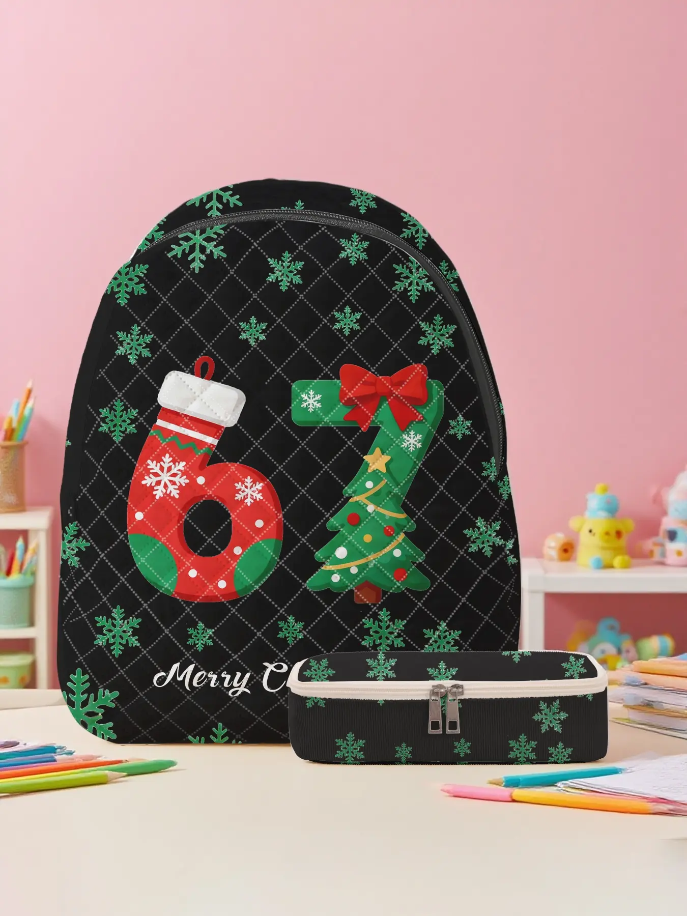 Christmas #67 Shoulder Bag, Backpack for School, Festive Print Design, Soft Comfortable Fabric, Ideal Gift for School, Travel, Shopping, Holiday Use