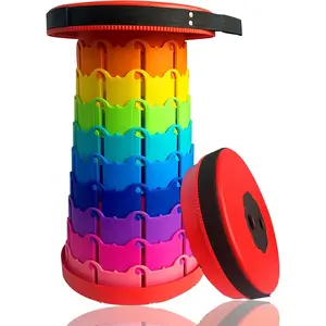 Rainbow Travel Camping Stool, Retractable Portable Folding Stool,Collapsible Telescoping Stool with Max Load 360lbs for Adults for Indoor Outdoor Hiking Gardening