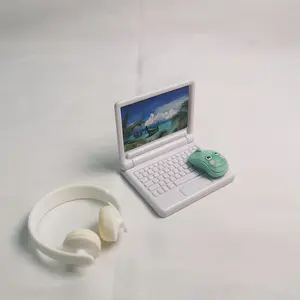 Mini Computer Mouse Headset Model House Accessories, Pink and White Foldable Mini Computer Model, Suitable for Small Scene Decoration, Game Set Accessories, Game Scene Setup