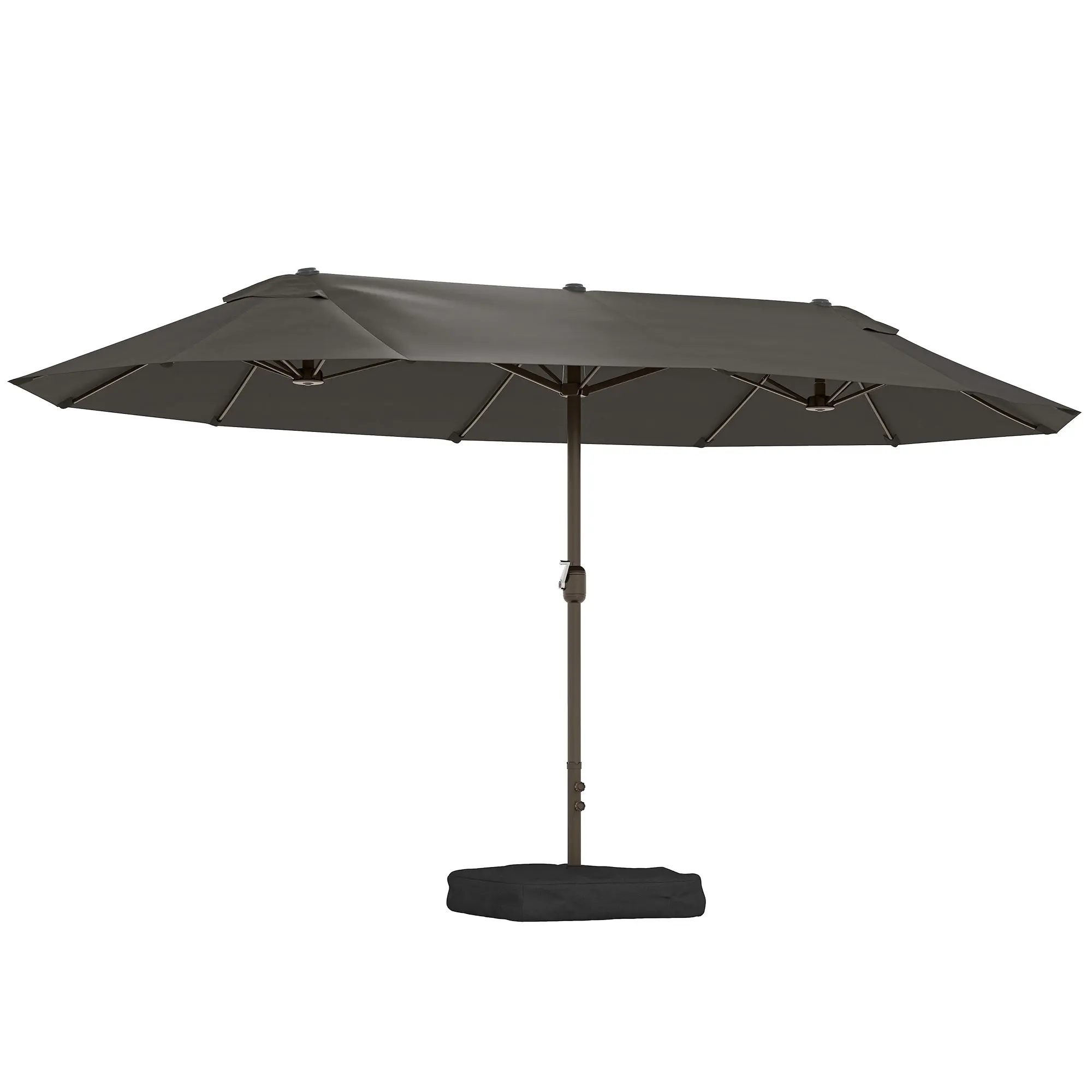 Outsunny 15' Sturdy Heavy Duty Rustproof Steel Frame Rectangular Double-Sided Outdoor Umbrella - 12-Rib, Included Base, Retractable Adjustable Fabric Canopy, Manual Crank, UV Defense, Large Coverage for Patio, Poolside Deck