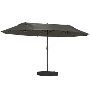 Outsunny Large Patio Umbrella with Base Included, 15' Steel Rectangular Double Sided Outdoor Umbrella, Sun Protection & Easy Crank for Deck Pool Patio