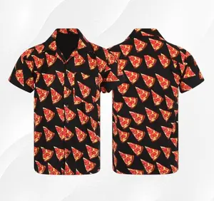 Funny Pizza Graphic Hawaiian Button Up Shirt, Fast Food Print Aloha Beach Shirt, Mens Summer Holiday Vacation Party Outfit #hawaiianshirt #pizzaoutfit #funnyshirt