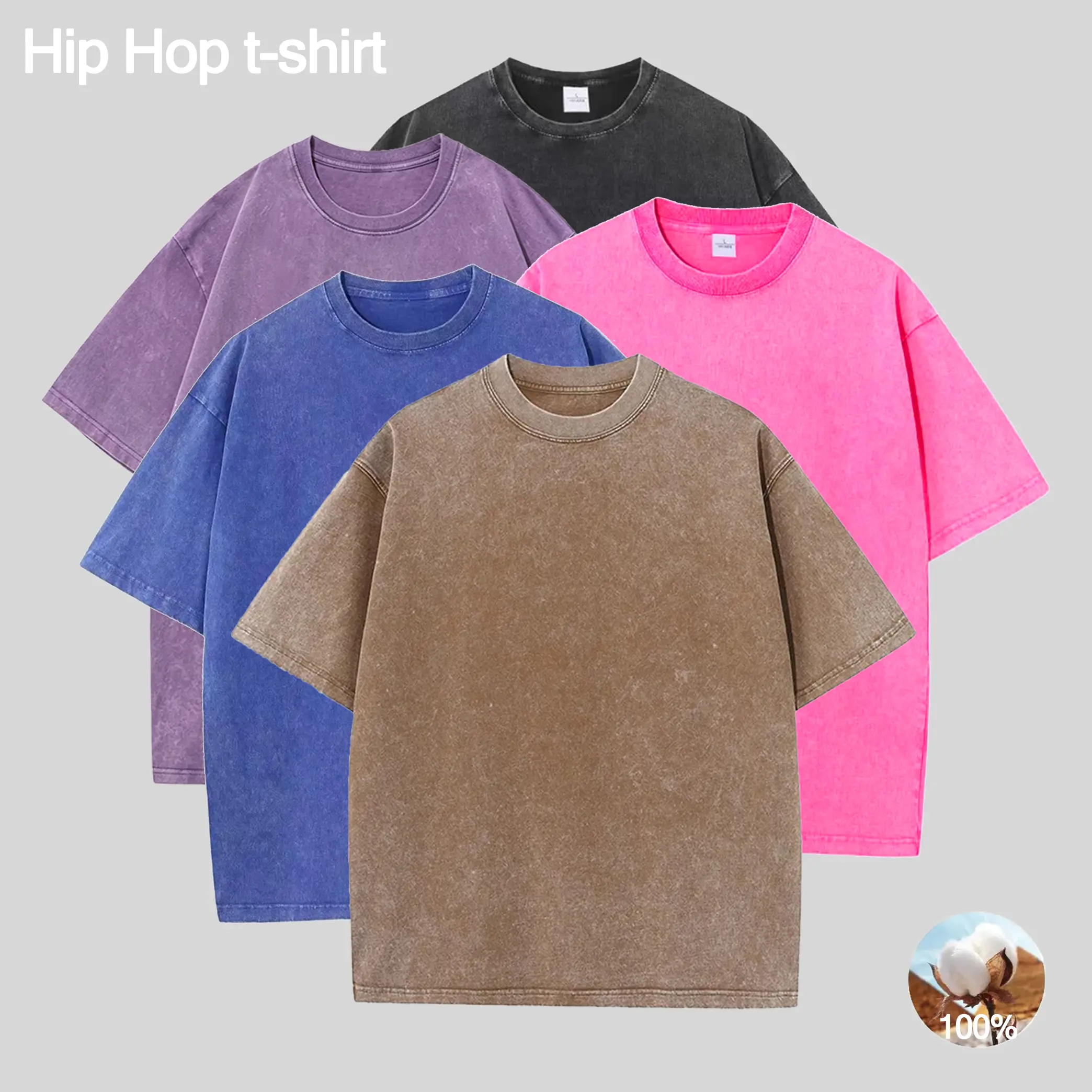 Men's 3-Pack Streetwear Cotton Short-Sleeve Tees - Plain Round Neck, Oversized Washed Retro, Unisex Hip Hop Harajuku Casual Summer Regular Fit Tops