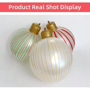 Large PVC Christmas Balloons, Giant Tree Balls, Inflatable Holiday Decorations, Yard Lawn Porch Party Supplies, Classic Striped Design