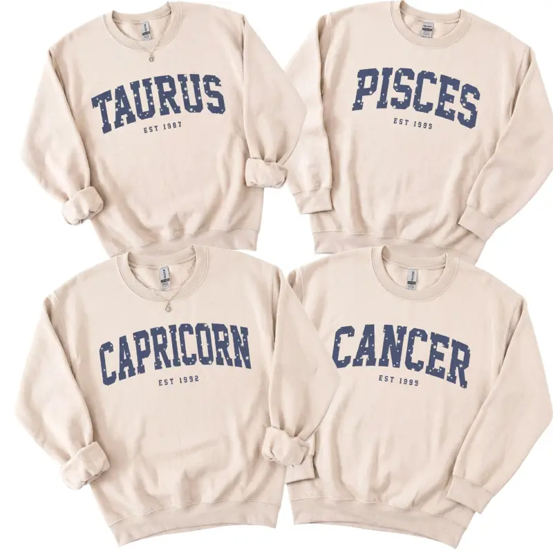 (LEAVE A NOTE OR DM SHOP) Custom Star Sign Sweatshirt Gift for Horoscope Lover Personalized EST Birth Year Star Constellation Print Pattern Unisex Heavy Blend Gildan - AG