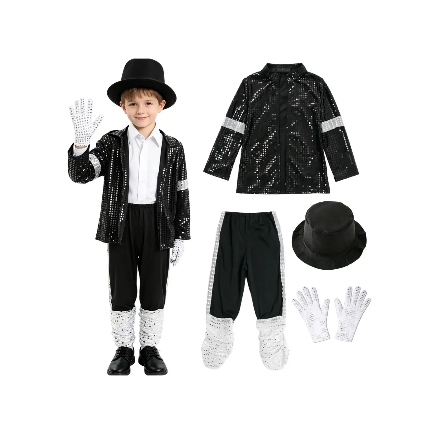 Michaerl Jackson Kid Clothes Halloween Cosplay Birthday Party Dance Children's Costume Pop Rock Superstar boys Girls Outfits Children's Cosplay Performance Costume Set