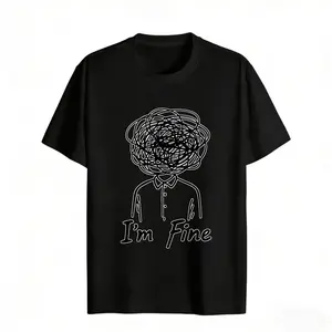 I'm Fine Mental Health Art Women's Graphic Tee Casual Streetwear Style Cotton Regular Fit Crew Neck Short Sleeve Trendy T-Shirt For summer Everyday Wear rachel new outfit