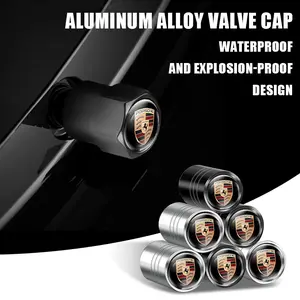 4pcs 3D Metal Wheel HUB Tire Valve Stem Cap Accessories, Dustproof Waterproof, Fits Porsche 356 911 Carrera GT 918 Spyder Taycan Panamera Cayenne Macan Boxster Cayman Tyre Caps