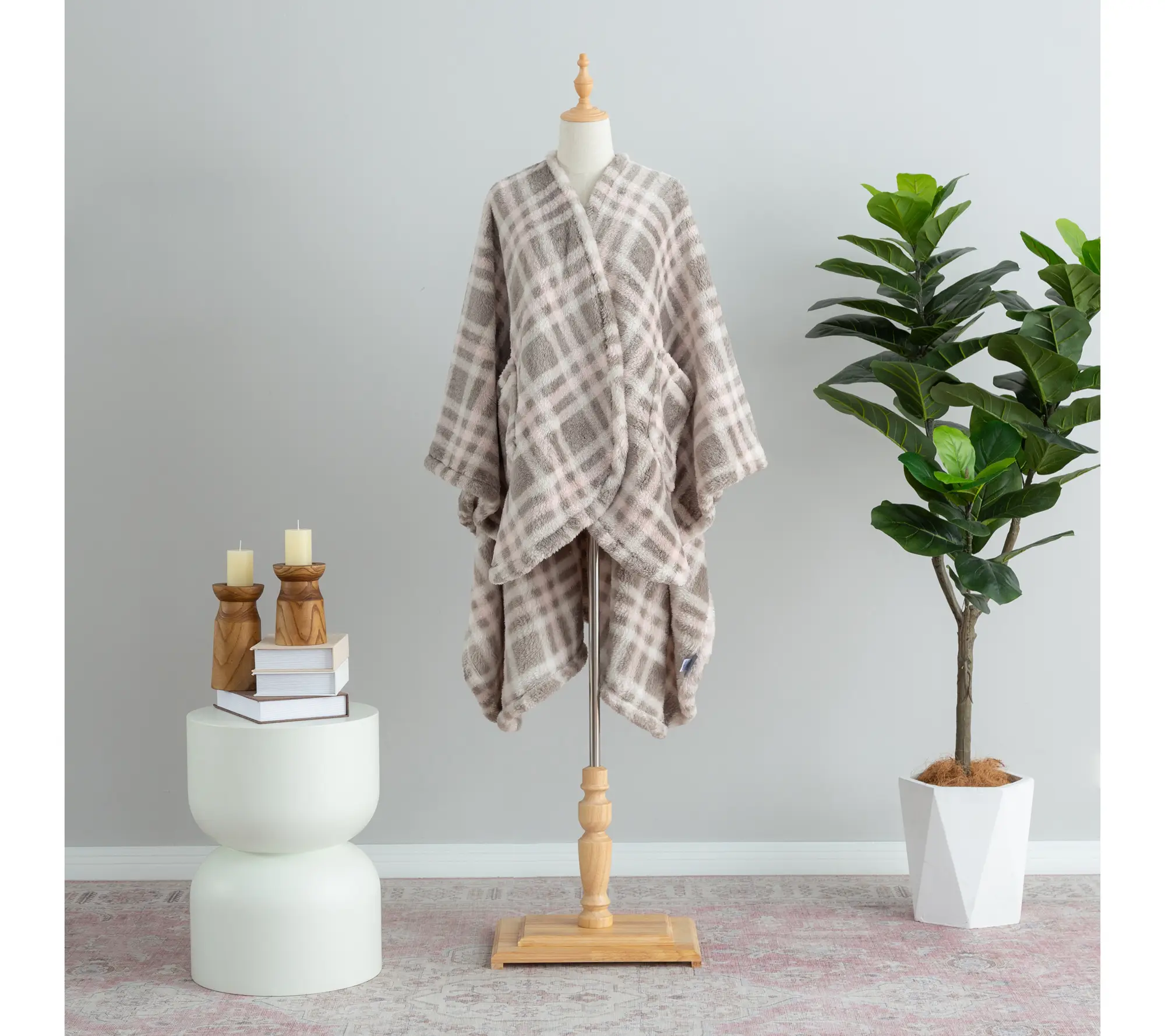 Berkshire Spa Loft Windowpane Plaid Wearable Throw