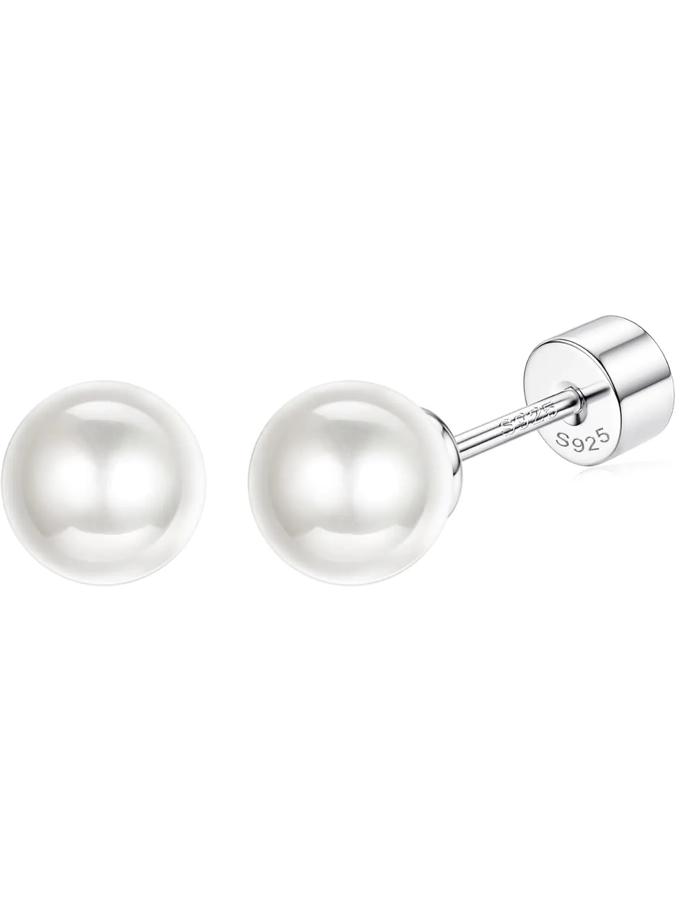 Sterling Silver Pearl Earrings for Women 18K Gold Plated Small Pearl Flat Back Stud Earrings White Pearl Flat Back Earrings Brides Bridesmaids Wedding Earrings Jewelry Elegant Minimalist Dainty Earrings High Quality Earrings