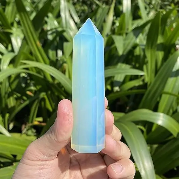 8-9cm Opalite Obelisk Point Hand Carved Man-made Glass Crystal Tower High Energy Healing Stone Home Tabletop Decor Positive Energy Ornament Gift