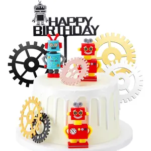 11 pieces robot cake toppers for boys robot birthday cake topper gear happy birthday robot cake cupcake decorations robot themed party decorations robot figurine for robot birthday party supplies