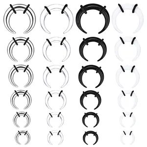 24pcs 14G-4G Acrylic Horseshoe Septum Rings Piercing Jewelry Pincher Tapers Stainless Steel C Shape Buffalo Stretcher Expander with Black O-Rings for Stretching Pierced Nose Ear Cartilage