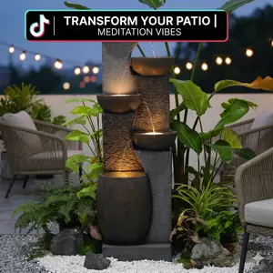 51.4" H Outdoor Garden Water Fountain for Garden, Patio, Backyard, Deck, Porch and Home Art Decor, 5 Tiers Modern Cascading Large Outdoor Fountain with Lights