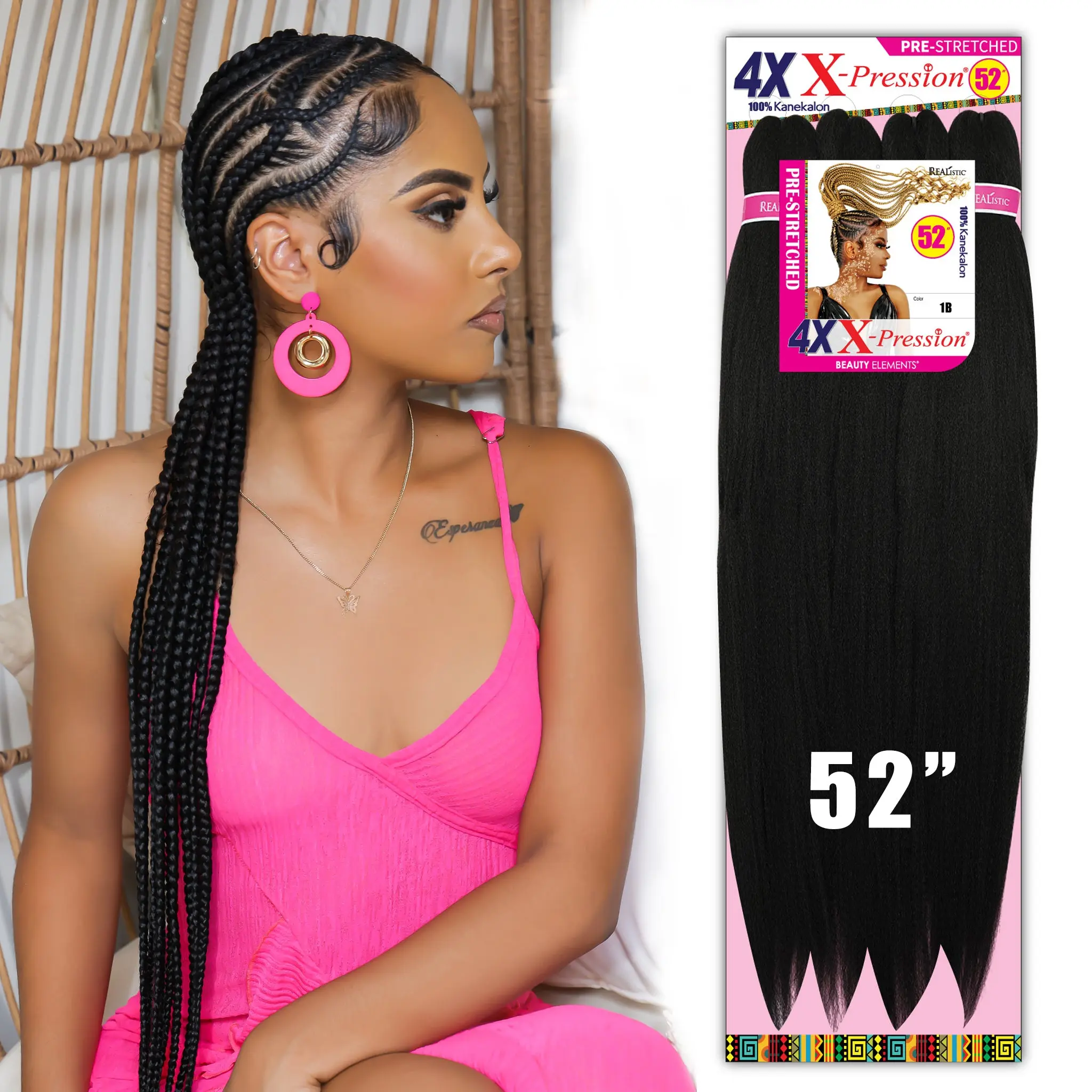 REALISTIC 4X X-PRESSION 52in Easy to braid, KNOTLESS, FEED in Braid (FOLDED 26", UNFOLDED 52")