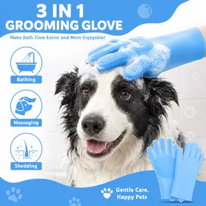 Pet Grooming Gloves—Heat Resistant Dog Washing Gloves with High-Density Teeth, Dog Bath Scrubber with Enhanced Five Finger Design, Silicone Gloves for Dogs and Cats Bathing, Massage (Blue)