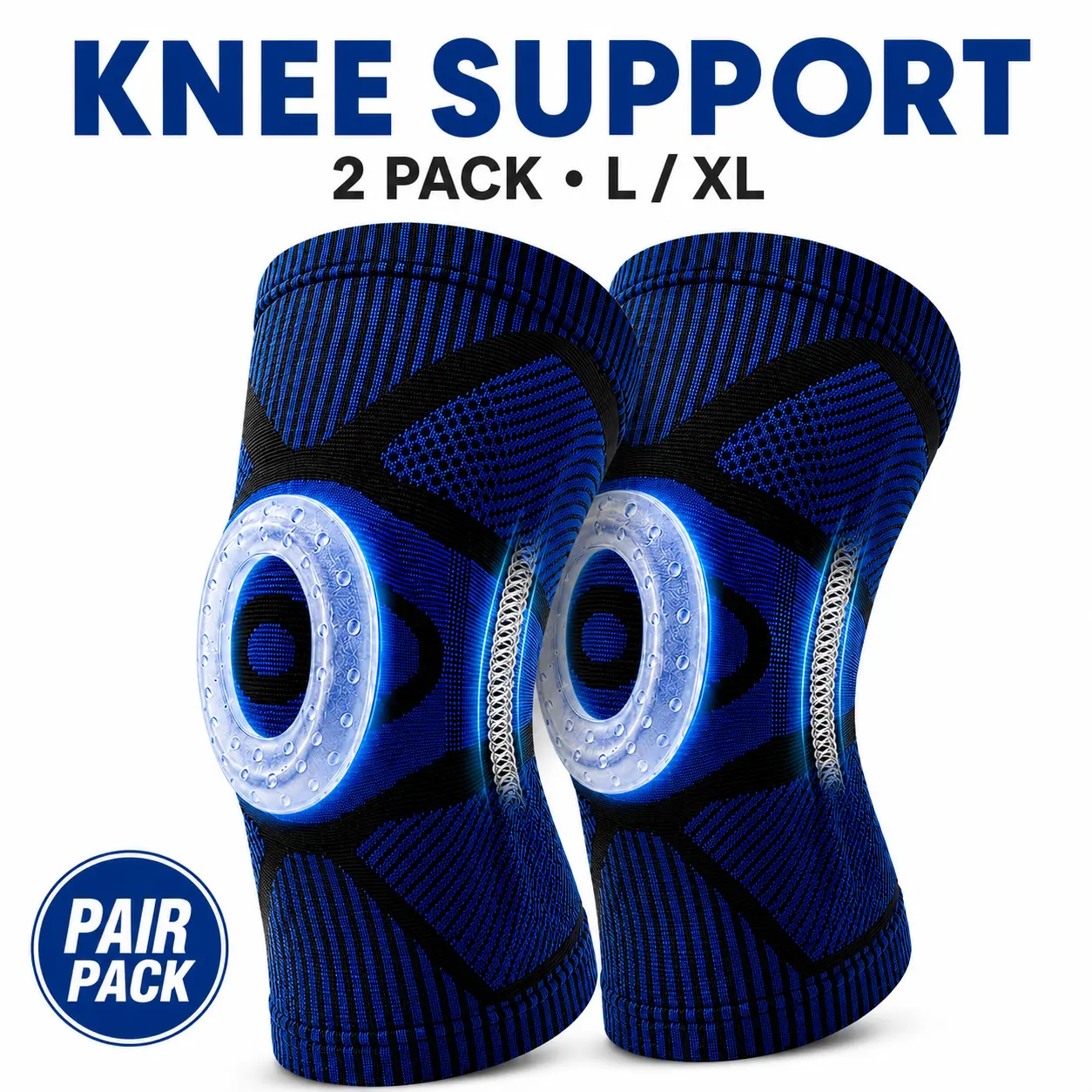 2 Pack Professional Knee Brace, Compression Knee Support with Patella Gel Pad & Side Stabilizers, Medical Knee Sleeve for Pain Relief, ACL,PCL, Meniscus, Injury Recovery, Arthritis, Sports, Workout