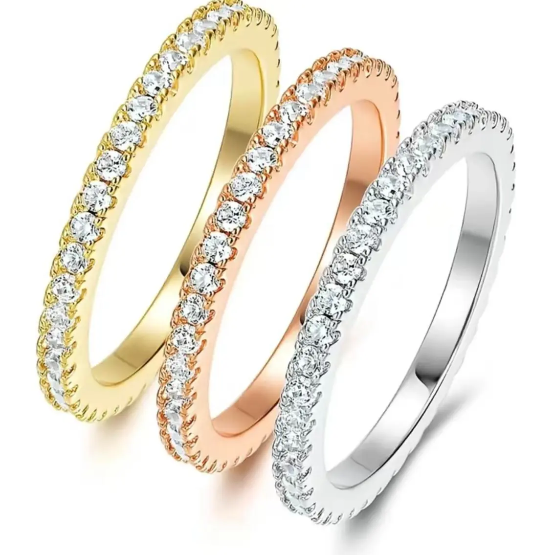 CELIKY US Sterling Silver Eternity Band for Women, Elegant Paved Round Cubic Zirconia Stackable Ring, Hypoallergenic Jewelry for Everyday Wear, Circular Band, Classic