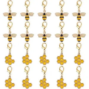 1 Box 40 count Stitch Markers Crochet Stitch Marker Cute Honey Bee Charms Honeycomb Charm Clip On Removable Lobster Clasp Charm Locking Knitting Markers for Weaving Sewing Quilting 0.27/pc