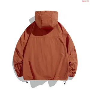 Bmuvlss Men'S Lightweight Breathable Orange Hooded Jacket - UV Protection, Quick-Dry, Casual Long Sleeve Windbreaker for Running, Fishing, Fitness & Outdoor Activities, Outdoor Jacket | Casual Style | Zipper Closure, Fishing Hat