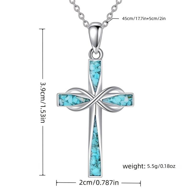 3Pcs Bohemian Turquoise Cross Pendant Necklace and Earring Set for Women - Infinite Symbol Religious Cross Pendant - Holiday or Birthday Gift for Friends