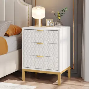 Tribesigns Modern White Nightstand Bedside Table with 3 Drawers white nightstand