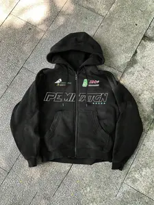 Pemination Racing Pattern Zip Hoodie, Loose Fit Soft Hooded Sweatshirt, Casual Daily Wear, Home Fashion, Perfect Gift for Boyfriend, Hoodie Letter Logo