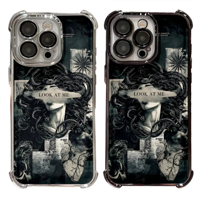 Medusa Petrochemical Electroplate AntiDrop Phone Cases For iPhone 17 Promax Pro Air 16 Plus 15 14 13 12 11 Black Shockproof Protective Cover Gift For Birthday Christmas Halloween