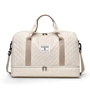 Spacious argyle travel duffle bag. Lightweight, water-resistant, with multiple pockets, reinforced handles and breathable mesh. Dry-wet separation and shoe compartment, perfect for men and women as gym or weekender bag.