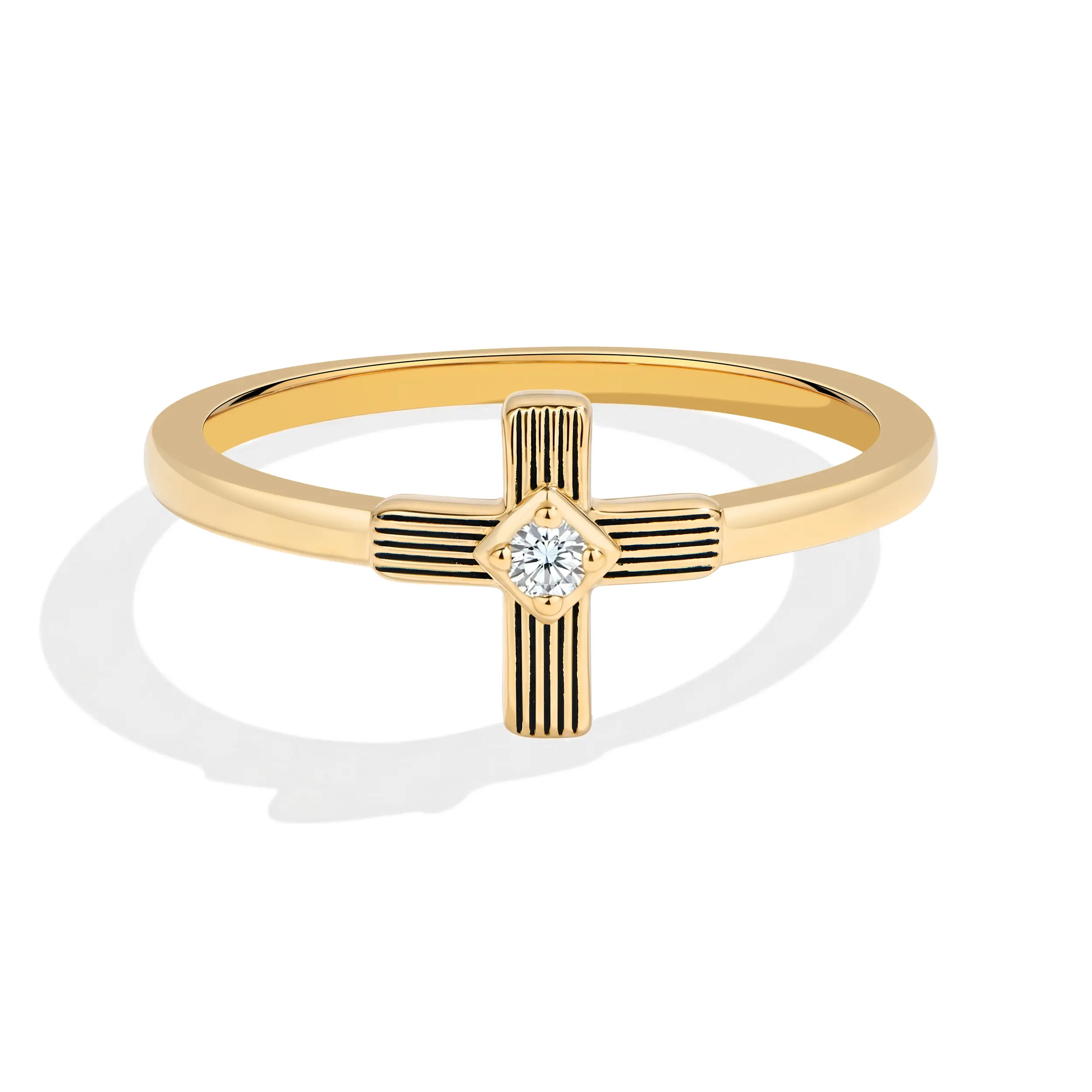 ATTAGEMS Classic 14K Gold Plated Cross Moissanite Ring Daily Wear RU08 summerwins