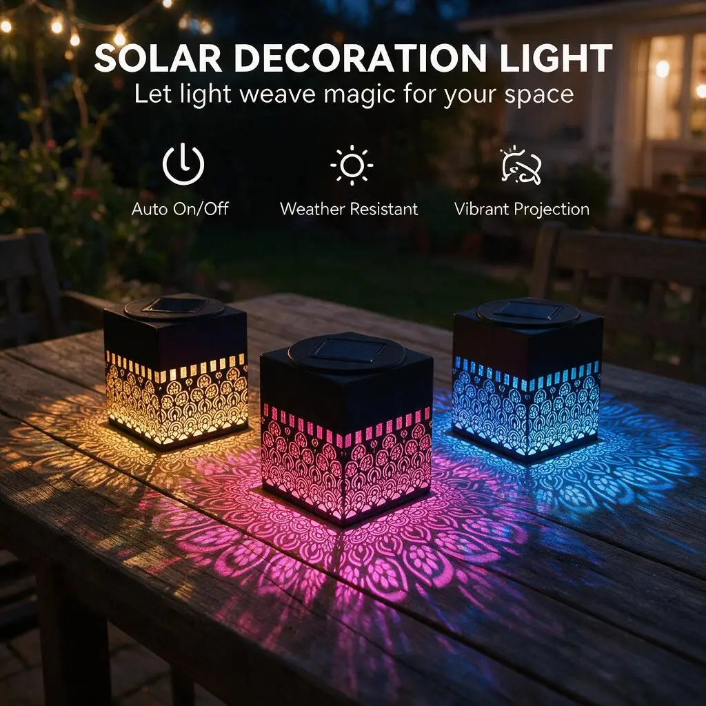 Solar Projection Cube Light - IP65 Weatherproof Hollow Metal Outdoor Decor Light, Color-Changing Butterfly & Mandala Projector for Garden, Porch, Holiday Fence Decor, No Electricity Cost Benefit